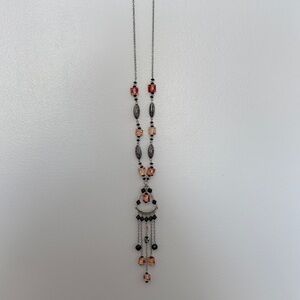 Elegant Beaded Necklace with Silver Accents 17”